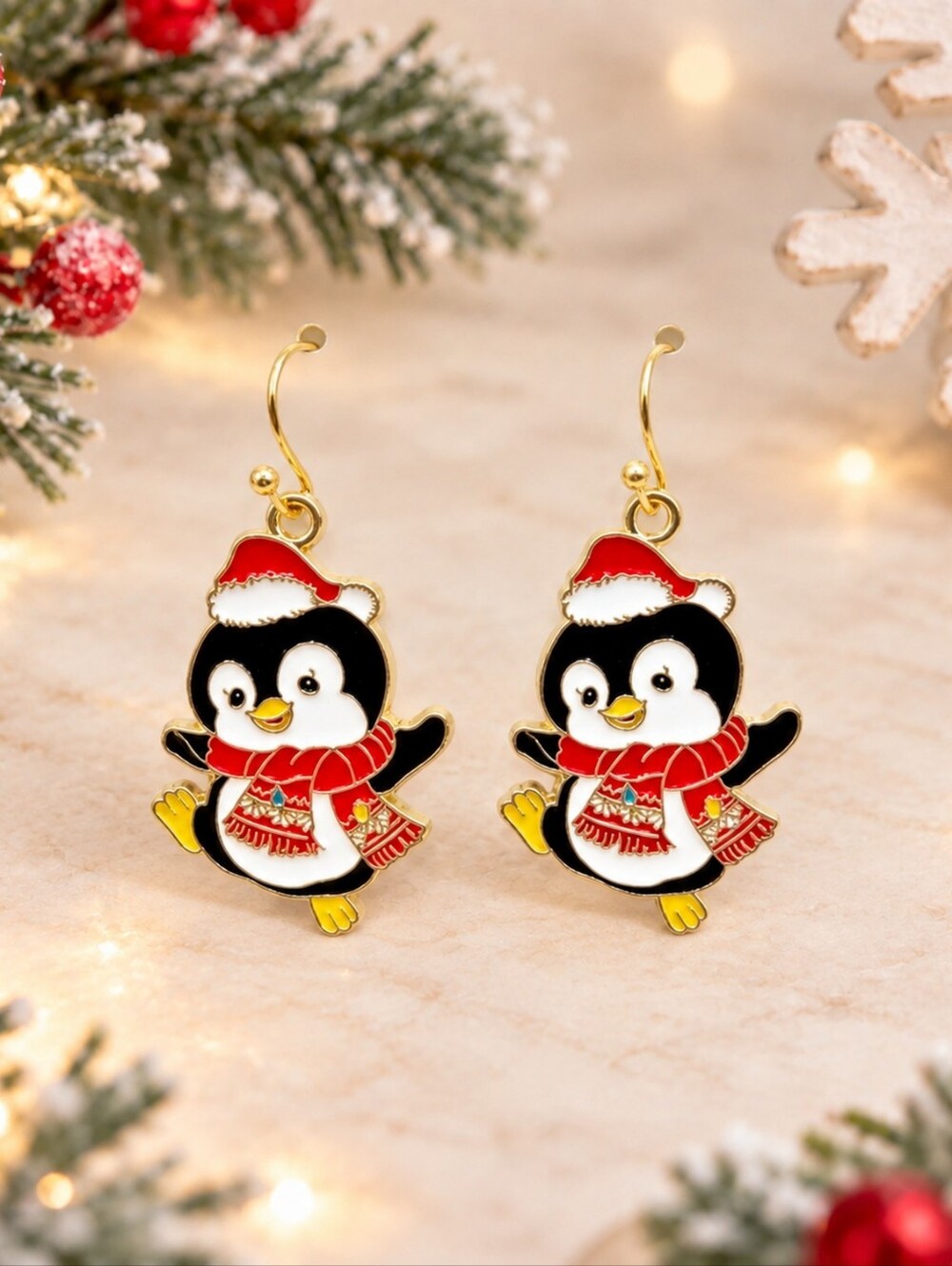 Cute Little Penguin Christmas Earrings Santa Hat Scarf Dangle Holiday Winter New